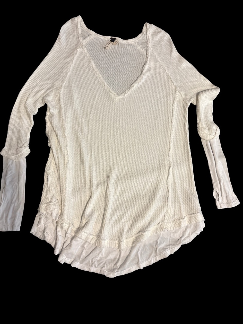 We The Free Cream Layered Waffle Knit V-Neck Long Sleeve Top